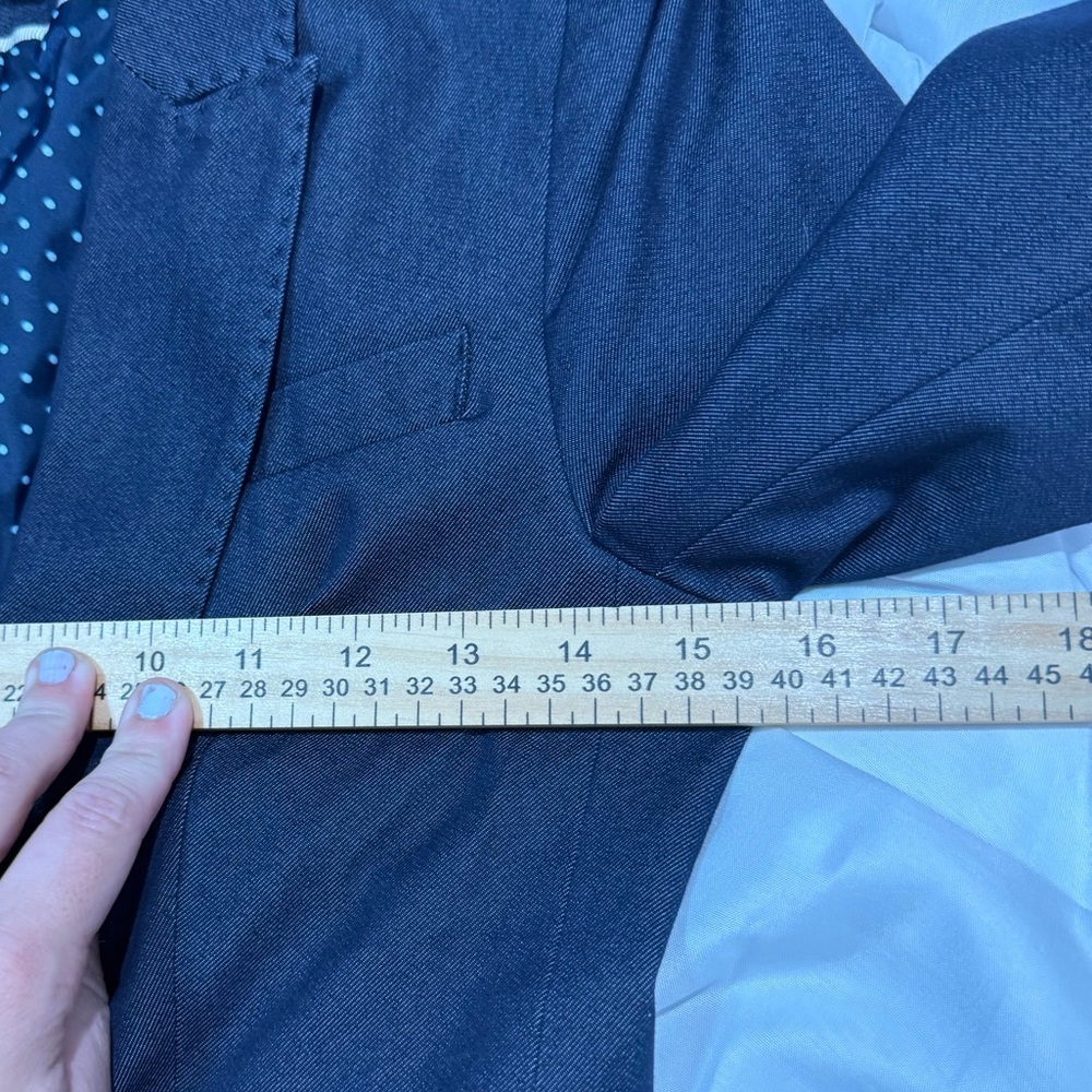 H&M Navy Blue‎ Open Front Tailored Blazer Jacket Women’s 4 Polka Dot Workwear - Picture 9 of 9